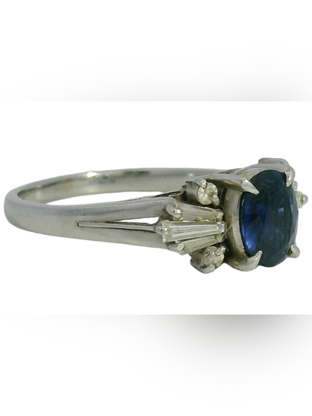 Platinum Blue Sapphire and Diamond "Ballerina Halo" Cocktail Ring - Picture 6 of 10